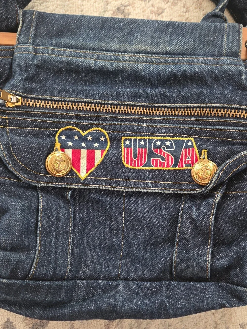 Denim Shoulder Bag Patriotic USA Fabric Y2K Americana - Picture 2 of 10